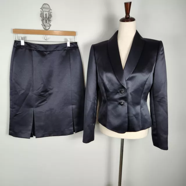 Tahari ASL Midnight Blue Satin 2 Piece Skirt Suit Size 6 EUC   #0743