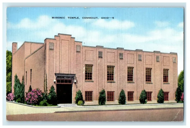c1940's Masonic Temple Street View Conneaut Ohio OH Unposted Vintage Postcard