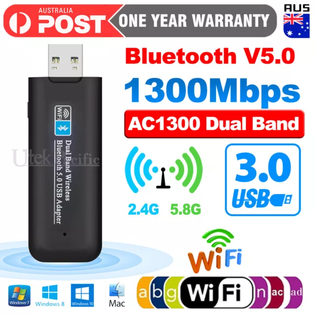 1300Mbps USB 3.0 Wireless WiFi Receiver Bluetooth Adapter 5GHz Dual Band Dongle