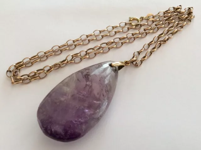 Antique Large Amethyst Dropper Pendant 15Ct Gold Loop And On 9Ct Chain  CAB1322 2