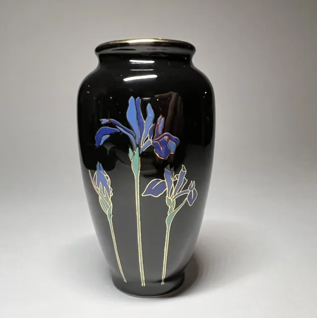 Vintage Otagiri Blue Iris Mini Bud Vase Made in Japan Cloisonné Gold Trim 3.75”