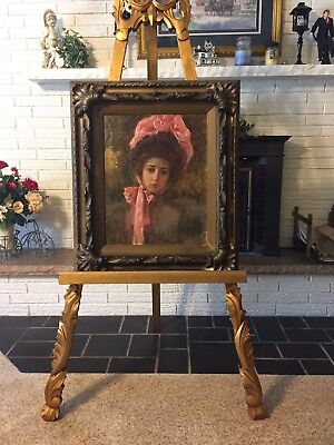 Antique Victorian Oil on Canvas Portrait of Young Lady by Joseph Gies Detroit MI