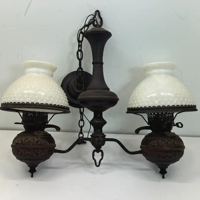 Antique Hanging Double Hobnail Shade Victorian Style Swag Lamp Light Pendant