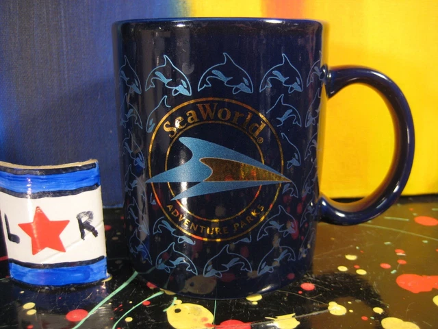 Sea World Adventure Parks Blue & Gold Coffee Mug with Orca