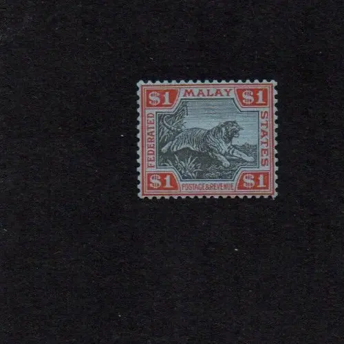 FEDERATED MALAY STATES 1931 $1 BLACK & RED on BLUE TIGER STAMP MH SG 77 c£12+