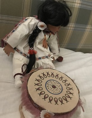 Native American Porcelain Doll Asleep With Drum~70108~Emerald Doll Collection