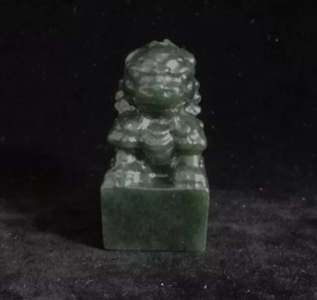 Rare Old Chinese Hand Carving Lion Statue Green Nephrite Jade Seal Pendant