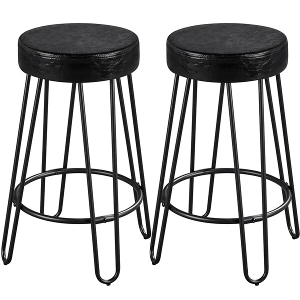 Lot de 2 Tabourets de Bar/Hauts Siège de Cuisine Rond avec Repos-Pied pour Salon