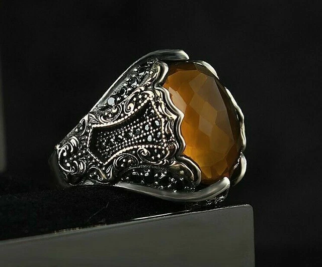 Bague homme topaze ottomane faite à la main bague homme en argent 925k...