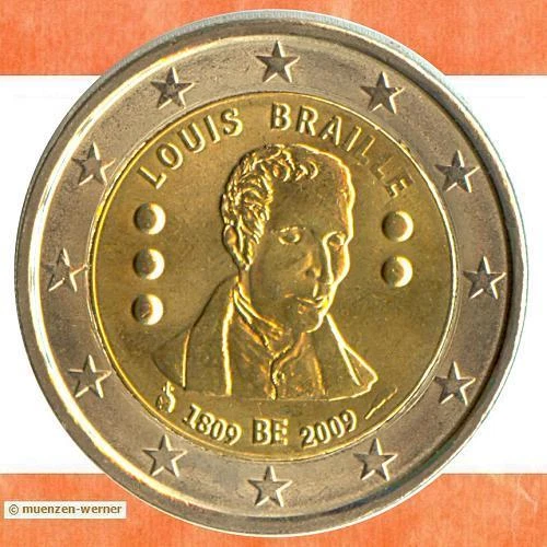 Sondermünzen Belgien: 2 Euro Münze 2009 Louis Braille Sondermünze Gedenkmünze