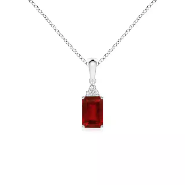 ANGARA 6x4mm Natural Ruby Pendant Necklace with Diamond Trio in Silver for Women