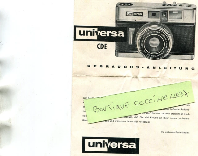 Notice en Allemand de l'Appareil PHoto UNIVERSA CDE Gebrauchs Anleitung