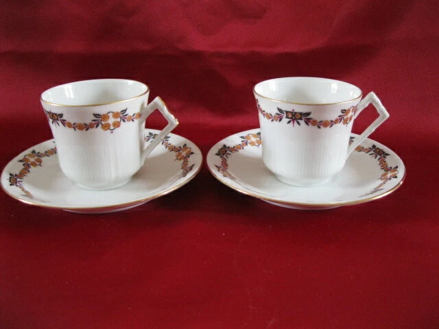 2 Tasses à Café et Soucoupes CHARLES MARTIN Porcelaine de LIMOGES