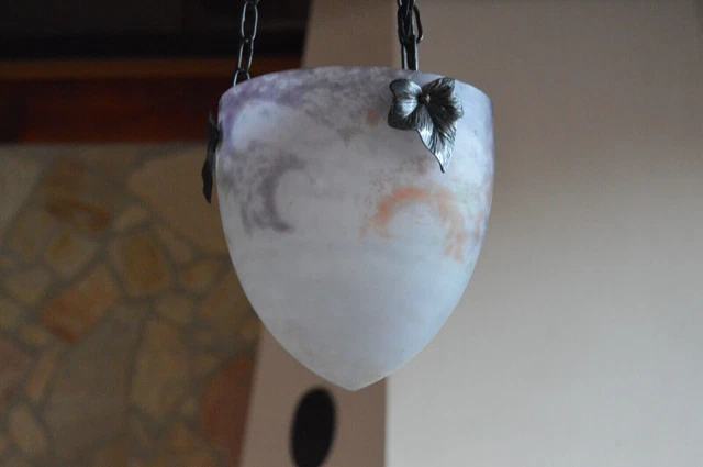 SCHÖNE FRANZÖSISCHE ART DECO Pate de Verre Glas Pendelleuchte aus den...