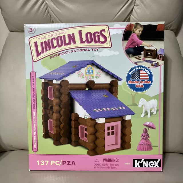 NEW Lincoln Logs Country Meadow Cottage Real Wood Building Set Knex (137 Piece)