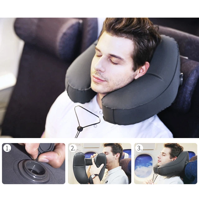 Hooded Travel Pillow H Shaped Inflatable Neck Pillow Folding Lightweight Nap Car 2