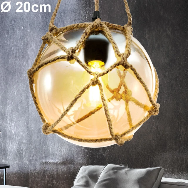Estilo Retro Péndulo Colgante Cubrir Lámpara Cáñamo Cuerda Cristal Bola Trabajo