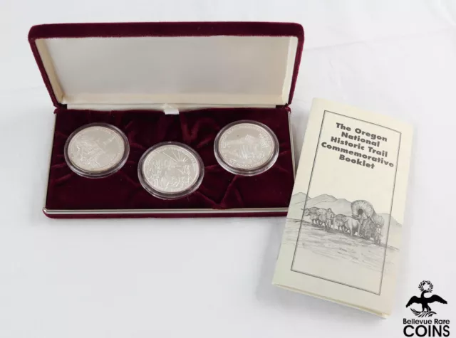 Set of 3: Oregon Trail Commemorative .999 Fine Silver 1oz Rounds w/COA & Box