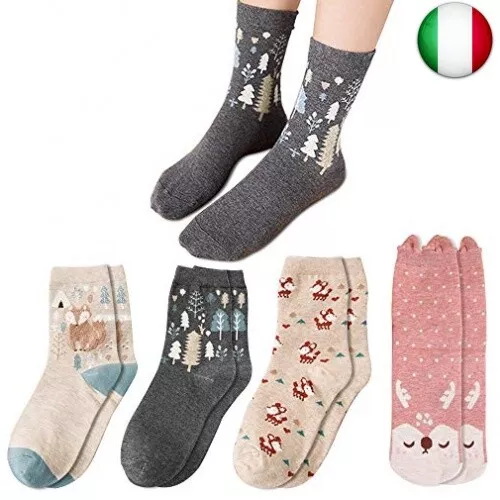 Calzini Donna 4 Paia, Confezione Multipla Calze da Donna 39-42 Cotone Soffici