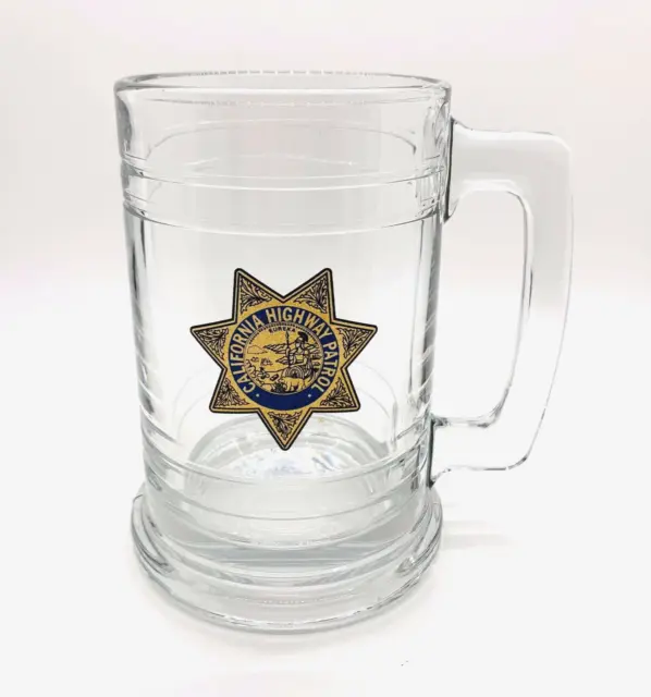California Highway Patrol Glass Stein Heavy Bottom - Good Quality Logo