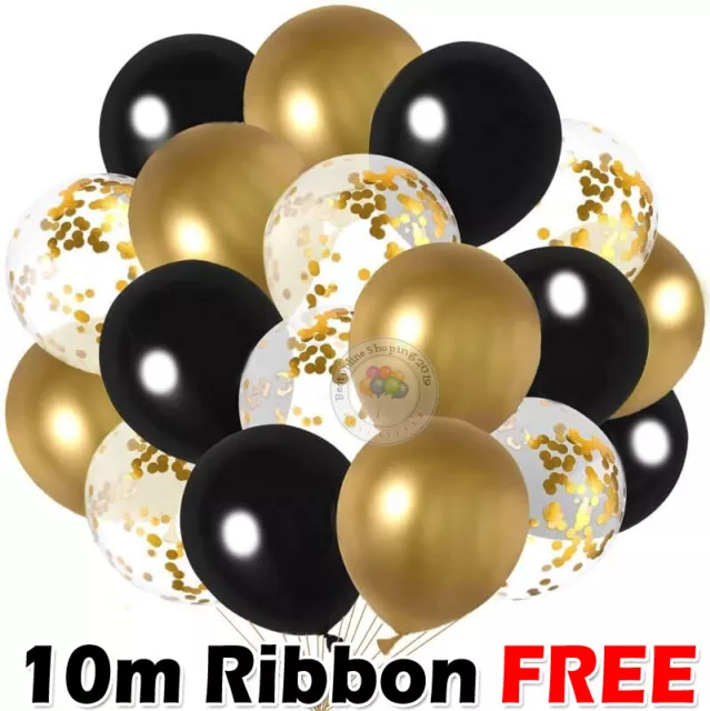 10-100 Gold Black BALLOONS METALLIC LATEX PEARL 10" Helium/Air Birthday Party UK