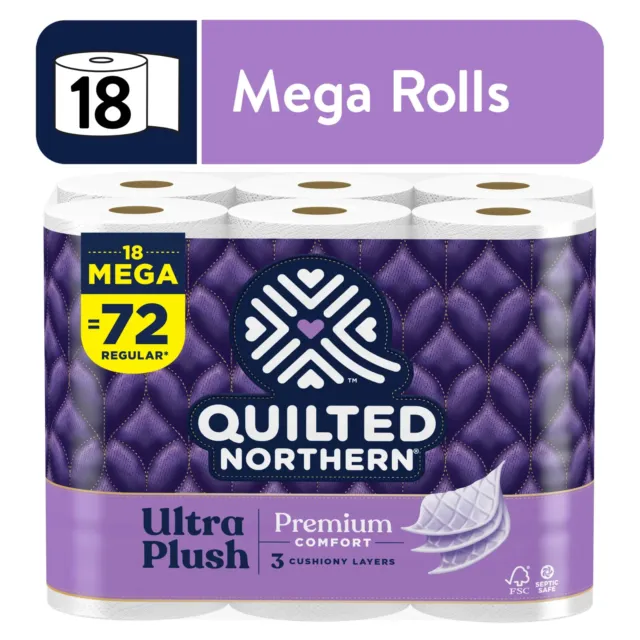 Quilted Northern Ultra Plush 18 Mega Rolls, 3X More Absorbent, Soft Toilet Paper