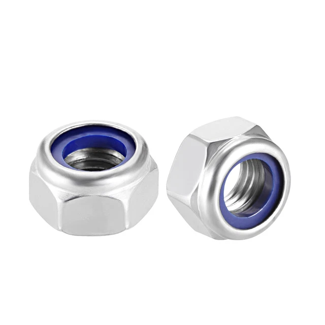 M14 x 2mm Nylon Insert Hex Lock Nuts, 304 Stainless Steel, Plain Finish, 5 Pcs