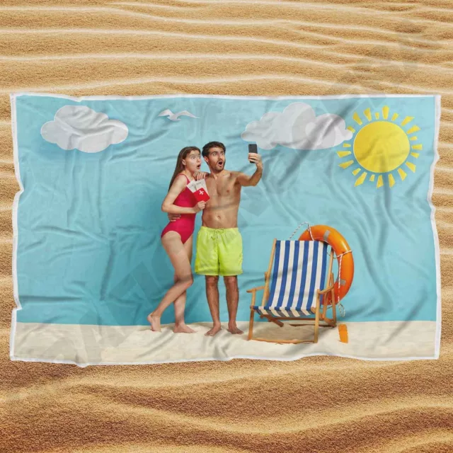 Asciugamano Telo Mare personalizzato con foto / frase / logo idea regalo estate