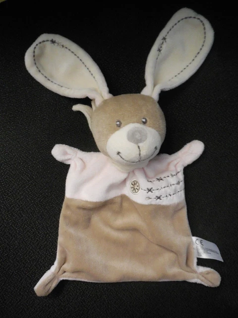 doudou plat lapin beige rose brodé croix NICOTOY SIMBA TOYS - état NEUF -