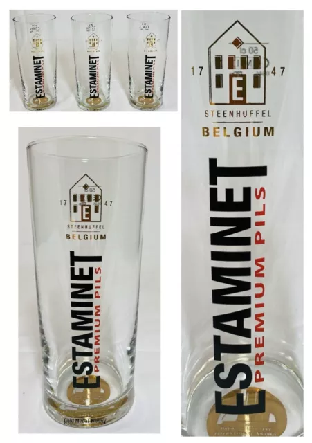 VINTAGE  Beer Glasses 24 oz. Estaminet Belgium Premium PILS Lager 3-Pc Set