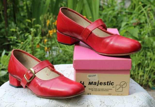 VINTAGE SQUARE DANCE SHOES Dancer Majestic SIZE 7 W Promenaders Red Leather