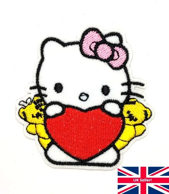Aufbügeln Nähen Hello Kitty mit rotem Herzen bestickt Abzeichen Kleidung Jeans Patches
