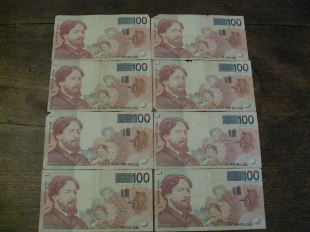 BELGIQUE: 8 Billets de 100 Francs Type: ENSOR