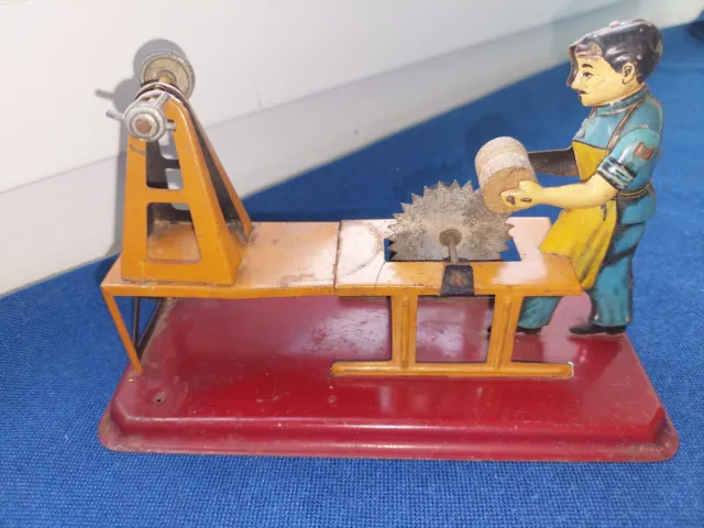 Alte antikes Antriebsmodell Dampfmaschine Blech-Spielzeug Sägemann Spielzeug