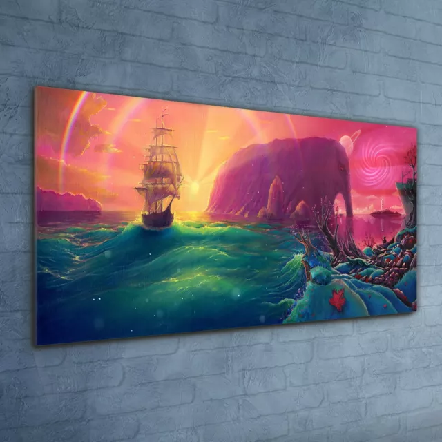 Druck auf Glas Wandbild Glasbilder 120x60 Gemälde Abstrakte Ozean Schiff Monster