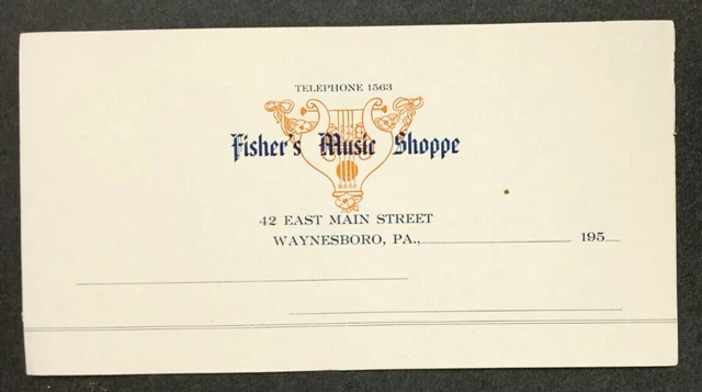 Fisher's Music Shoppe Advertising Notepad Vintage c1950 Waynesboro PA USED e1-16