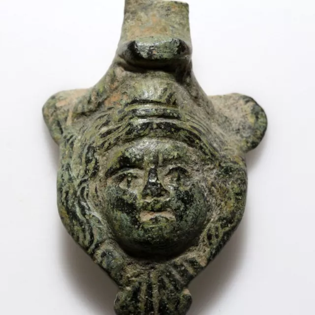 Ancient Roman Bronze Hydria Handle Decorated with Medusa Mask Heads-fragment