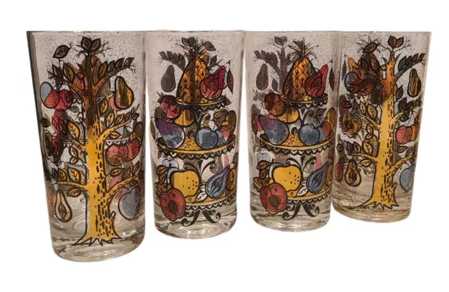 Mid-20th Century Cocktail Drinks Barware Set in 'Tree of Life'  22K | Set of 4