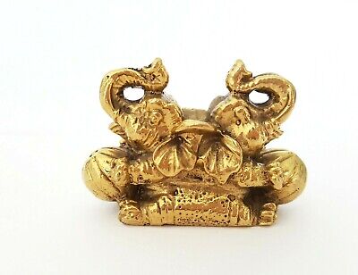 Double Duo Gold Elephant Statue Play Ball Trunk Up Charm Circus Brass Ornament