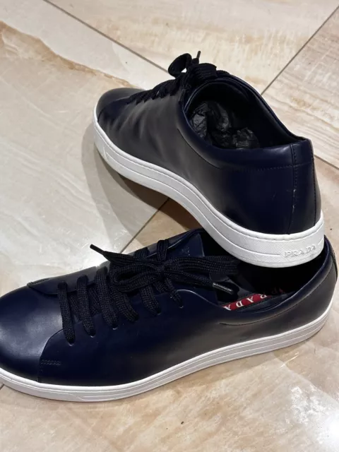 Prada Sport Navy Blue Leather Low Top Sneakers Size 11