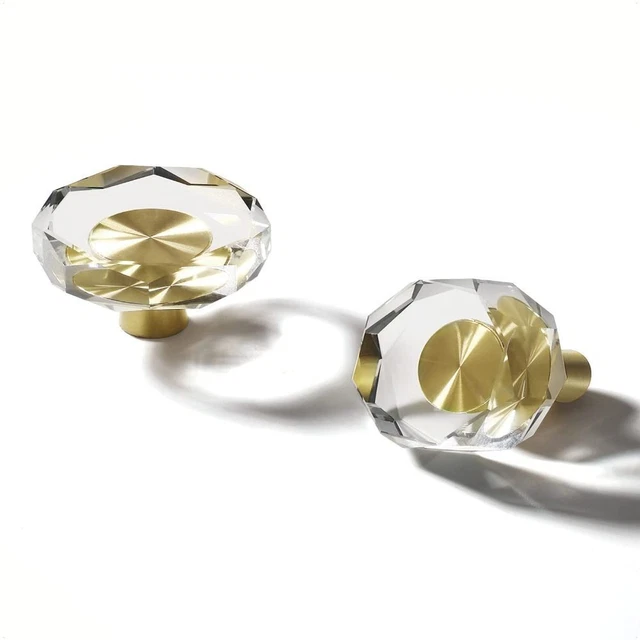 Glass Crystal Cabinet Knobs Brass Door Handles for Kitchen Bathroom