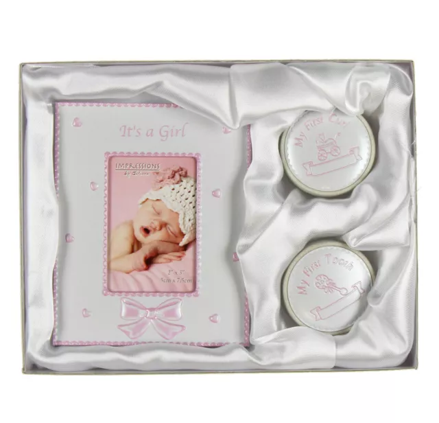 My First Tooth Curl Frame Gift Set Baby Girl Pink Christening Gift Present