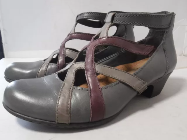 Rockport Cobb Hill Adrina Pewter Gray Plum Leather Back-Zip Mary Jane Pumps 8.5