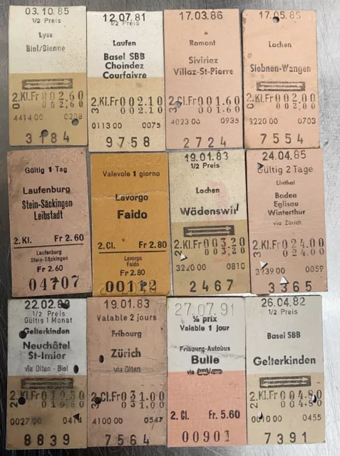 12 x Eisenbahn Fahrschein Ticket Fahrkarte Zug-Karte Schweiz CH (F-28