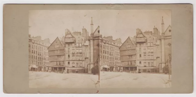 Scotland stereoview-Edinburgh and old houses in Old West Bow