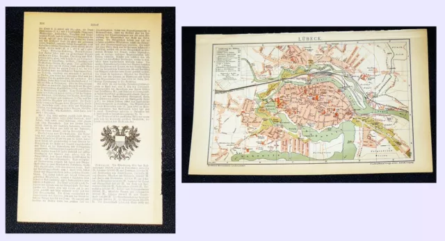 LÜBECK Stadtplan Lithographie von 1895 – 131 Jahre ORIGINAL
