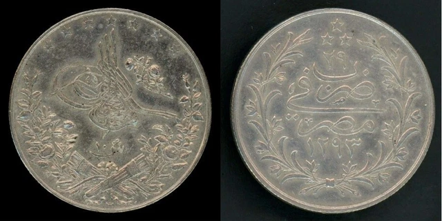 Egypt Silver Coin 1903 AD 10 Qirsh Ottoman Sultan Abdul Hamid II  W Mark XF++