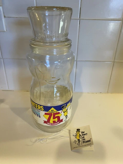 75th Birthday Anniversary Planters Peanuts Mr. Peanut Glass Jar with Label