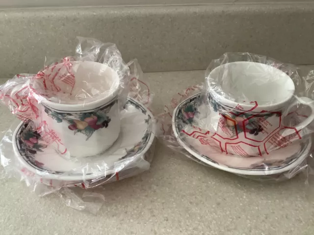 Royal Doulton Autumn’s Glory Set of 2 China Tea Cups & Saucers Unused Vintage