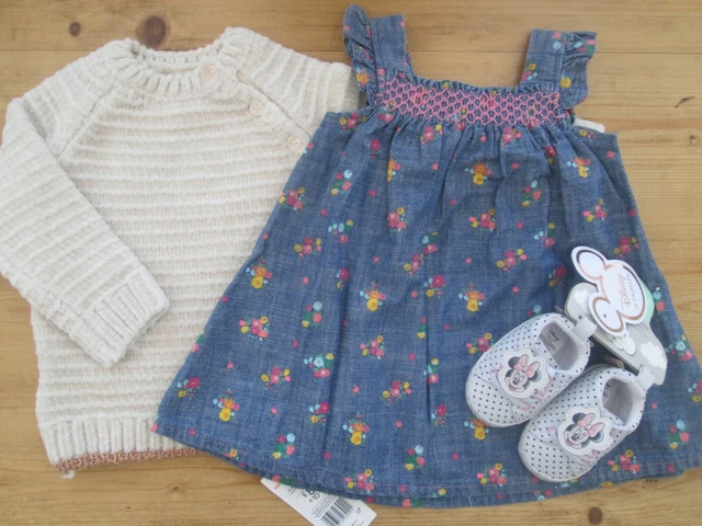 BABY BIRLS NEXT DRESS F&F MAGLIONE PRIMARK MINNIE SCARPE TOPO 3-6m NUOVO CON ETICHETTE & USATO